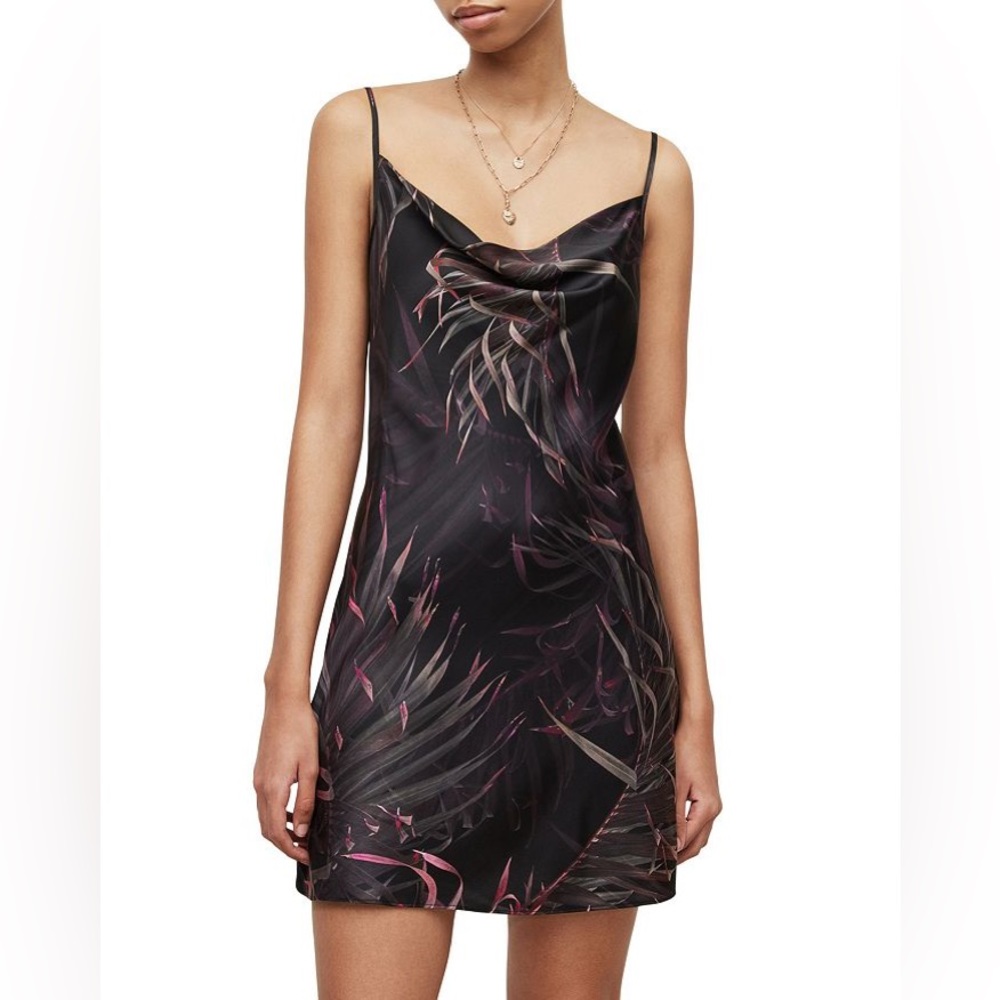 ALLSAINTS Haddi Luar Black Cowl Neck Slip Mini Dress